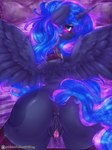 2017 absurd_res anatomically_correct anatomically_correct_genitalia anatomically_correct_pussy animal_genitalia animal_pussy anus blush butt clitoris clothing cutie_mark digital_media_(artwork) dimwitdog dock_(anatomy) equid equine equine_genitalia equine_pussy feathered_wings feathers female feral friendship_is_magic genitals hair hasbro hi_res horn legwear long_hair looking_at_viewer mammal my_little_pony mythological_creature mythological_equine mythology patreon patreon_logo princess_luna_(mlp) pussy rear_view semi-anthro smile solo spread_wings tail website_logo winged_unicorn wings