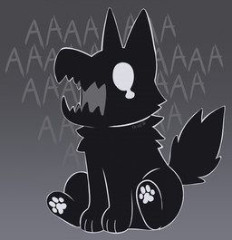 4_toes aaaaa ambiguous_gender black_body black_fur fangs feet feral footprint fur gradient_background grey_background grey_text neck_tuft open_mouth outline pawpads pawprint paws screaming simple_background sitting solo tail teary_eyes teeth text toes tuft white_eyes white_outline white_pawpads feve screm_(feve) canid canine mammal 2025 artist_name hi_res icon reaction_image