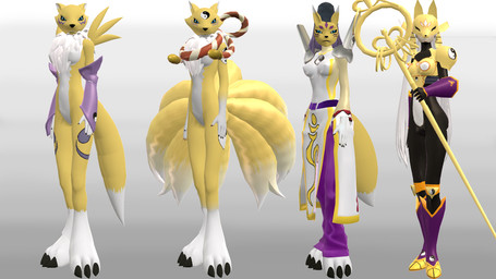 anthro antrum armor armwear belly black_sclera blue_eyes boots breasts bridal_gauntlets clothing featureless_crotch female footwear fur gauntlets gloves grey_background handwear lock mostly_nude nipple_outline shoes simple_background solo symbol totem visor white_belly white_body white_fur yellow_body yellow_fur zero_unit taiyokuro89 bandai_namco digimon canid canine digimon_(species) kyubimon mammal renamon sakuyamon taomon 16:9 2016 3d_(artwork) digital_media_(artwork) mikumikudance_(artwork) widescreen