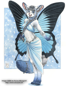 anthro bell black_hair blue_collar blue_eyes braided_hair clothed clothing collar ear_piercing fangs female hair insect_wings lepidopteran_wings long_hair open_mouth piercing skimpy snow solo studded_collar studs tail teeth text wings kacey cynthia_(poisonousvixen) arthropod blue_morpho butterfly canid canine fennec_fox fox hybrid insect lepidopteran mammal true_fox 2006 blue_theme cool_colors url