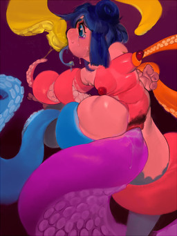 anthro areola biped blue_eyes bodily_fluids breasts female genitals hair long_tongue nipples non-mammal_breasts non-mammal_hair non-mammal_nipples non-mammal_vulva oral oral_penetration penetration pubes restrained restrained_by_tentacles sex solo_focus tears tentacle_in_mouth tentacle_in_vagina tentacle_on_breast tentacle_penetration tentacle_sex tentacles tongue vaginal vaginal_penetration vulva mighty-whydah amphibian frog poison_dart_frog 2023 2024 digital_media_(artwork) digital_painting_(artwork) painting_(artwork)