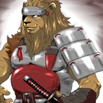 anthro arm_wraps armor biceps black_nose eye_patch eyewear grey_armor male mane melee_weapon muscular muscular_anthro muscular_male red_armor round_ears scar smile solo sword weapon wraps chikuwabu feda:_the_emblem_of_justice shishimaru_(feda) felid lion mammal pantherine 1:1 2013