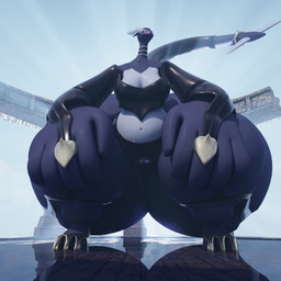 anthro big_butt big_hands breasts butt butt_squish cleavage clothed clothing female footwear gold_(metal) gold_heels gold_ring high_heels huge_butt huge_thighs hyper hyper_butt hyper_thighs jiggling latex latex_clothing light light_beam long_neck looking_at_viewer looming macro navel red_eyes shoes solo squish sunbeam sunlight tail temple thick_thighs winged_arms wings darkdraketom nintendo pokemon luna_(darkdraketom) generation_3_pokemon legendary_pokemon pokemon_(species) shadow_lugia shadow_pokemon 1:1 animated blender_(artwork) digital_media_(artwork) hi_res no_sound short_playtime video
