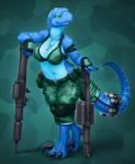 2014 bazooka big_breasts blue_skin bra breasts canteen chubby claws cleavage clothed clothing dog_tags female fingerless_gloves gloves green_eyes grenade_launcher hindpaw lizard looking_at_viewer navel pants paws reptile scalie smile solo standing stripes teeth underwear vader-san weapon wide_hips
Rating: Safe
Score: 7
User: Fur_in_the_dark
Date: March 06, 2014