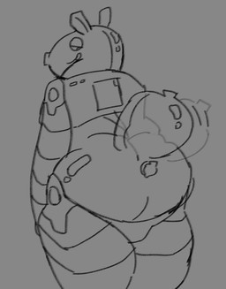 ambiguous_gender anthro anus balloon balloon_animal big_butt butt butt_focus butt_shot inflatable machine plug solo tail tail_motion tailwag thick_tail thick_thighs crowleycorvid animate_inanimate living_inflatable hi_res monochrome