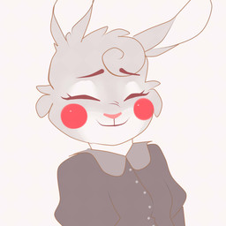 anthro black_dress_shirt breasts brown_line_art button_(fastener) cheek_spots cheek_tuft closed_smile clothed clothed_anthro clothed_female clothing curly_hair eyebrow_through_hair eyebrows eyelashes eyes_closed facial_tuft female female_anthro fur grey_body grey_fur grey_hair hair happy long_ears mouth_closed multicolored_body multicolored_fur red_eyebrows red_nose short_hair simple_background small_breasts smile solo translucent translucent_hair tuft white_background white_inner_ear honey-kat suzu_(honey-kat) lagomorph leporid mammal rabbit 1:1 2019 absurd_res bust_portrait colored_line_art digital_drawing_(artwork) digital_media_(artwork) english_description hi_res partially_colored portrait