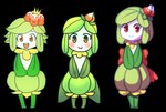 ambiguous_gender biped blush brown_eyes closed_smile eyebrows eyelashes flower green_body group leaf leaf_arms mouth_closed open_mouth open_smile plant pupils smile standing teeth tongue trio white_sclera flavia-elric nintendo pokemon elemental_creature flora_fauna generation_5_pokemon lilligant pokemon_(species) 2017 alpha_channel digital_media_(artwork)