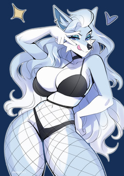 anthro biped bra breasts claws clothed clothed_anthro clothed_female clothing female fingers front_view fur hair looking_at_viewer navel panties smile solo standing tongue underwear sorafoxyteils canid canine mammal alpha_channel hi_res