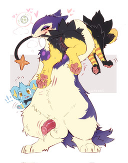 animal_genitalia anthro anthro_on_feral anus balls bestiality biped black_body black_fur black_tail blue_body blue_fur bodily_fluids butt erection exclamation_point female feral fur genital_fluids genitals group male male/female male_on_feral multicolored_body multicolored_fur pawpads penis precum pupils purple_body purple_fur quadruped red_eyes sheath tail tears trio vulva white_body white_fur yellow_body yellow_eyes yellow_fur swaybat nintendo pokemon generation_4_pokemon generation_8_pokemon hisuian_form hisuian_typhlosion pokemon_(species) regional_form_(pokemon) shinx hi_res