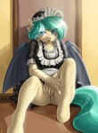 anthro anus bat_wings blush bodily_fluids clothed clothing detailed_background ear_piercing female genital_fluids genitals hair hooves humanoid_genitalia humanoid_pussy inside looking_at_viewer maid_uniform membrane_(anatomy) membranous_wings no_underwear open_mouth piercing pussy pussy_juice_string sitting solo unguligrade uniform vaginal_fluids wings the-minuscule-task hasbro my_little_pony fan_character icy_breeze bat_pony equid equine horse mammal pony 2017 absurd_res digital_media_(artwork) hi_res