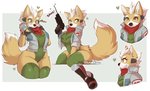 2020 anthro blush boots breasts butt canid canine clothed clothing conditional_dnp crossgender digital_media_(artwork) dipstick_tail female footwear fox fox_mccloud fur gloves green_eyes gun handwear heart_symbol holding_gun holding_object holding_ranged_weapon holding_weapon inner_ear_fluff jacket legwear leotard looking_at_viewer mammal markings mtf_crossgender multicolored_tail multiple_images multiple_poses nintendo pose raised_tail ranged_weapon scarf simple_background sketch_page skindentation smile solo squish star_fox tail tail_markings teranen text thick_thighs thigh_highs thigh_squish topwear tuft weapon white_background wide_hips