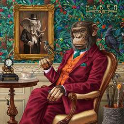 ambiguous_gender anthro black_clothing black_suit cane chair clock clothing container cup end_table eyewear feral furniture green_necktie group hat headgear headwear holding_partner machine monocle necktie on_chair orange_clothing orange_topwear orange_vest painting_(object) picture_frame plant red_clothing red_suit sitting sitting_on_chair solo_focus suit table tea_cup top_hat topwear vest dan_goldsworthy haken_(band) jurassic_park universal_studios ape arachnid araneomorph arthropod avian bird black_widow_spider chimpanzee corvid corvus_(genus) elephant elephantid fly_(animal) haplorhine insect mammal mosquito oscine pan_(genus) passerine primate proboscidean raven robot spider theridiid widow_spider 1:1 2022 album_cover cover hi_res
