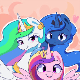 blue_eyes blue_hair blush crown eyebrows eyelashes feathered_wings feathers female feral grin group hair half-closed_eyes headgear heart_symbol horn long_hair looking_at_viewer multicolored_hair narrowed_eyes open_mouth open_smile pink_body pink_feathers purple_eyes rainbow_hair royalty smile teeth tongue white_body white_feathers wings joyfulinsanity friendship_is_magic hasbro my_little_pony mythology princess_cadance_(mlp) princess_celestia_(mlp) princess_luna_(mlp) equid equine mammal mythological_creature mythological_equine winged_unicorn 1:1 2015 bust_portrait icon portrait sibling_(lore) sister_(lore) sisters_(lore)