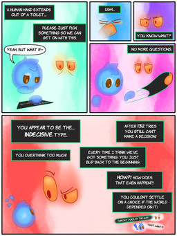abstract_background ambiguous_gender blue_hands bodily_fluids dialogue duo exclamation_point eye_bags eyebrows eyes_only facepalm floating_hands orange_eyes orange_hands sweat sweatdrop text crizbn nintendo pokemon pokemon_mystery_dungeon spike_chunsoft ambiguous_species 2021 3:4 comic english_text hi_res