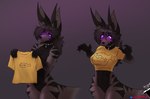 anthro bottomless bottomless_anthro bottomless_female clothed clothing collar featureless_crotch female fingers hair horn meme_shirt nude_to_clothed plab purple_eyes shirt topwear yttrium_(artist) snacks_(yttrium) biyokant fish marine pufferfish tetraodontiform 2024 digital_media_(artwork)