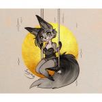 anthro biped breasts clothed clothing eyebrows eyelashes female sitting smile solo yellow_eyes va_art canid canine mammal 1:1 2019 letterbox traditional_media_(artwork)