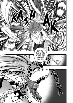 anthro collar dialogue duo evolved_raptora fancomic female fight horn long_ears male monster_girl_(genre) sharp_teeth taunting teeth text unhinged_jaw weapon saizuart one-punch_man one_(manga) raptora animal_humanoid human humanoid lizard_humanoid mammal monster reptile reptile_humanoid scalie scalie_humanoid comic english_text hi_res