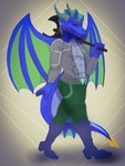 anthro axe blue_body clothing double_bitted_axe labrys looking_at_viewer male solo tail walking wings idel mythology hector-albert_donocen_(germanor123) aquatic_dragon dragon marine mythological_creature mythological_scalie scalie hi_res