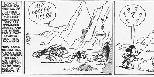 ambiguous_gender angry anthro boots cactus clothed clothing cowboy_boots dialogue exclamation_point feral footwear group long_ears male motion_lines outside plant quadruped question_mark running saddle shoes speech_bubble teeth text trio floyd_gottfredson hardie_gramatky disney public_domain mickey_mouse equid equine horse lagomorph leporid mammal mouse murid murine rabbit rodent 1930 20th_century absurd_res ancient_art black_and_white comic dated english_text hi_res long_image monochrome signature wide_image