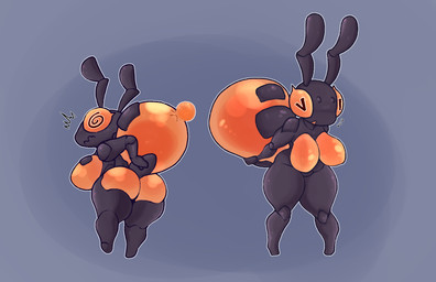 antennae_(anatomy) anthro anus arthropod_abdomen arthropod_abdomen_anus big_abdomen big_breasts big_butt black_body black_exoskeleton bodily_fluids breasts bubble_butt butt curvy_figure emanata exoskeleton eyebrows featureless_crotch female flash_emanata flying_sweatdrops food grey_background honey_(food) honeypot_abdomen honeypot_breasts honeypot_butt hourglass_figure huge_breasts knock-kneed low-angle_view mouth_closed nude open_mouth outline simple_background solo spiral spiral_eyes standing sweat sweatdrop thick_thighs wavy_mouth white_outline wide_hips moogers ant arthropod honeypot_ant hymenopteran insect 2023 digital_media_(artwork) hi_res multiple_images shaded soft_shading