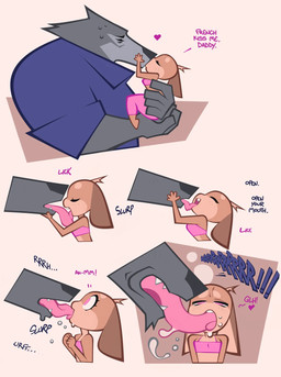 age_difference animal_noises_while_talking daddy_kink dominant dominant_male female growling holding_another kissing larger_male licking_tongue male male/female size_difference text tongues_touching fangdangler bimbo_deer wolf_daddy_(fangdangler) canid canine canis deer mammal wolf english_text hi_res