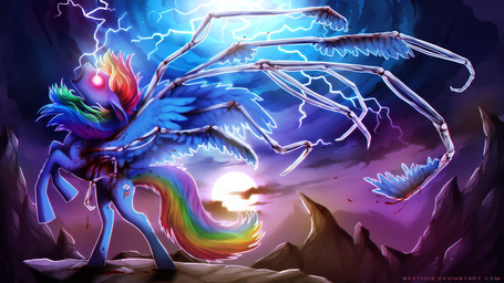 blood blue_body blue_feathers bodily_fluids bone curse cutie_mark feathered_wings feathers female feral hair hooves multicolored_hair nightmare_fuel nude outside rainbow_hair sky solo standing sun wings neytirix friendship_is_magic hasbro my_little_pony mythology rainbow_dash_(mlp) equid equine mammal mythological_creature mythological_equine pegasus 16:9 hi_res widescreen