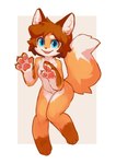 anthro blue_eyes breasts brown_body brown_fur claws dipstick_tail fangs female female_anthro finger_claws fur gloves_(marking) hair leg_markings markings multicolored_body multicolored_fur nude open_mouth orange_body orange_fur orange_tail pawpads pink_body pink_pawpads socks_(marking) solo tail tail_markings teeth two_tone_tail color_fox canid canine fox mammal 2024 absurd_res hi_res