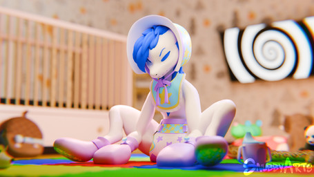 ageplay angry anthro blue_hair bonnet clothed clothing crib diaper diaper_fetish embarrassed fur hair handwear hat headgear headwear humiliation humiliation_fetish infantilism male mittens roleplay sitting solo wearing_diaper white_body snubbyarts snubby mammal wickerbeast 3d_(artwork) absurd_res digital_media_(artwork) hi_res huge_filesize widescreen