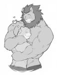 anthro biceps big_muscles blush duo eyes_closed face_on_chest fur happy heart_symbol hug larger_male looking_down love male male/male mane muscular muscular_male pecs simple_background size_difference smaller_male smile white_background kokukokuboo evane mark_(evane) simon_(evane) cougar felid feline lion mammal pantherine 2011 digital_media_(artwork) greyscale hi_res monochrome