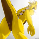 andromorph anthro anus apode genitals horn intersex legless looking_at_viewer pussy simple_background solo yellow_body amarali_(artist) amarali_(character) reptile scalie snake 1:1 absurd_res hi_res