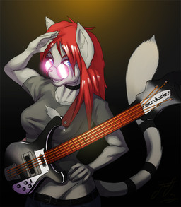anthro bass_guitar eyewear female glasses guitar looking_at_viewer musical_instrument open_mouth plucked_string_instrument solo string_instrument dandidog rickenbacker_(company) rickenbacker_bass domestic_cat felid feline felis mammal