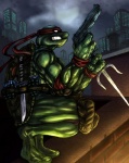 anthro bald biceps clothing crouching empty_eyes explosives grenade gun handgun kerchief knife male melee_weapon muscular muscular_anthro muscular_male night outside ranged_weapon sai_(weapon) solo weapon white_eyes victor_bartlett teenage_mutant_ninja_turtles raphael_(tmnt) reptile scalie turtle