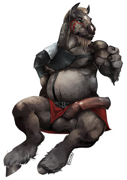 animal_genitalia animal_penis anthro balls blonde_hair blue_eyes clothed clothing equine_genitalia equine_penis erection facial_hair fur genitals goatee grey_body grey_fur grey_penis hair hooves ineffective_clothing male male_anthro medial_ring musclegut muscular muscular_anthro muscular_male nipples overweight overweight_anthro overweight_male partially_clothed partially_clothed_anthro partially_clothed_male penis pink_penis shoulder_guards simple_background sitting solo vein veiny_penis white_background i-psilone titan_(tarogar) equid equine horse mammal 2019 hi_res