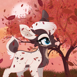 autumn blue_eyes falling_leaves female feral heart_eyes heart_symbol plant quadruped solo sun tree emberslament deer mammal 1:1 hi_res