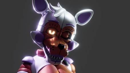 anthro barely_visible_breasts black_sclera breasts collar female glistening glistening_body glowing glowing_eyes gradient_background grey_background hair lips looking_at_viewer machine one_eye_closed orange_body purple_lips red_collar sharp_teeth short_hair simple_background solo teeth white_body white_hair wink winking_at_viewer yellow_eyes atherenders spacebaron_(modeler) five_nights_at_freddy's five_nights_at_freddy's_world scottgames sister_location lolbit_(fnaf) animatronic canid canine fox mammal robot robot_anthro 16:9 3d_(artwork) bust_portrait digital_media_(artwork) hi_res portrait widescreen