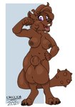 animal_genitalia anthro balls big_balls big_sheath black_nose blue_eyes breasts brown_body brown_hair claws clubbed_tail digitigrade eyebrows front_view genitals gynomorph hair hand_on_hip hand_on_own_hip huge_balls huge_sheath hyper hyper_balls hyper_genitalia hyper_sheath intersex looking_at_viewer navel nipples nude open_mouth pose sheath short_hair simple_background solo spiked_tail spikes spikes_(anatomy) tail teeth toe_claws tongue weapon_tail nanuna friendship_is_magic hasbro my_little_pony canid diamond_dog_(mlp) mammal 2021 hi_res herm_(lore)