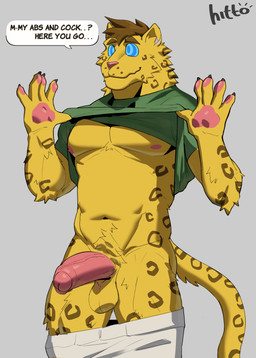 abs anthro clothing genitals hypnosis hypnotic_eyes male mind_control penis presenting shirt t-shirt topwear hittoga fay(thefaynixx) felid humanoid leopard mammal pantherine absurd_res hi_res