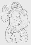 abs anthro badcoyote ball_tuft balls barioth capcom flaccid flying_wyvern foreskin genitals hi_res humanoid_genitalia humanoid_penis male monochrome monster_hunter muscular muscular_male navel nipples pecs penis sketch solo tuft