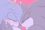 anthro black_body black_fur blue_body blue_fur blush bodily_fluids claws duo ear_blush eye_contact face_grab flying_sweatdrops fur looking_at_another male male/male pink_background red_body red_fur simple_background sweat sweatdrop sikai sega sonic_the_hedgehog_(series) shadow_the_hedgehog sonic_the_hedgehog eulipotyphlan hedgehog mammal