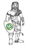anthro armor biped boots bulge clothing dagger footwear holding_object holding_shield male melee_weapon muscular muscular_anthro muscular_male pauldron shield shoes simple_background solo standing weapon white_background thunderchildallen creative_commons felid lion mammal pantherine 2012 guide_lines hi_res restricted_palette