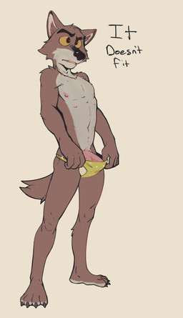 anthro balls biped brown_body brown_fur bulge clothed clothing eyebrows front_view fur genitals humanoid_genitalia humanoid_penis male penis raised_eyebrow simple_background solo standing tail text thick_eyebrows underwear underwear_only yellow_eyes jrjresq dreamworks the_bad_guys mr._wolf_(the_bad_guys) canid canine canis mammal wolf absurd_res english_text hi_res