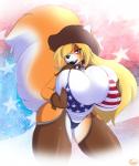 american_flag american_flag_bikini anthro big_breasts big_tail bikini bikini_cowgirl black_lips blonde_hair breasts bulging_breasts camel_toe chaps cleavage clothed clothing collar erect_nipples female flag flag_background flag_bikini flag_clothing flag_print flag_swimwear fluffy fluffy_tail gloves hair handwear hat headgear headwear huge_breasts hyper hyper_breasts lips long_hair looking_at_viewer nipple_outline nipples patriotism politics print_bikini print_clothing print_swimwear smile solo swimwear tail tassels thick_bottom_lip thick_thighs two-piece_swimsuit united_states_of_america wide_hips fyxe_(artist) canid canine fox mammal