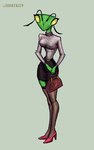 anthro arthropod bag bottomwear clothing eggstazzy female footwear frame_bag handbag hi_res high_heels insect legwear mantis shoes skirt solo standing thigh_highs