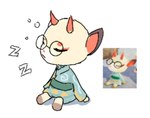 animal_crossing asian_clothing brown_ears clothing colored deer digital_media_(artwork) east_asian_clothing eyebrows eyes_closed eyewear female feral glasses horn japanese_clothing kimono low_res mammal nintendo podo red_eyebrows red_nose reference_image shino_(animal_crossing) simple_background sleeping solo white_background