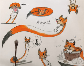 bathing beady_eyes beef blep broom bubble cleaning_tool coiled_up cute_fangs ears_down fangs feral fluffy food growling holding_object holding_with_tail innocent_expression magic_user male meat onomatopoeia open_mouth owo pivoted_ears popping_bubble shadow simple_background sleeping soap soap_bar solo sound_effects steak steak_in_mouth suds tapping teeth text thought_bubble tongue tongue_out unimpressed whisker_spots whiskers dylanaildon_no_2 nicky_(dylanaildon_no_2) canid human mammal pipefox absurd_res hi_res traditional_media_(artwork)