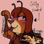 ambiguous_gender antennae_(anatomy) anthro blep blush clothed clothing coat cute_fangs drugs fangs glistening glistening_eyes hair marijuana pattern_clothing pattern_topwear pawpads paws plaid plaid_clothing plaid_topwear simplified_pawpads smile solo substance_intoxication tail tail_motion tailwag teeth text tongue tongue_out topwear jackrabbit_(artist) canid canine canis domestic_dog mammal 1:1 2025 english_text hi_res