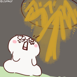 anthro blush bodily_fluids fart fart_cloud fart_fetish feral gassing grass male onomatopoeia plant sitting solo sound_effects surprised tears text lspagf chiikawa chiikawa_(character) cricetid hamster mammal rodent absurd_res hi_res