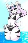 absurd_res anthro asriel_dreemurr asriel_dreemurr_(god_form) bikini boss_monster_(undertale) bovid caprine clothed clothing crossdressing eyewear eyewear_on_head femboy goat hi_res horn lewott male mammal partially_submerged solo sunglasses sunglasses_on_head swimwear thick_thighs two-piece_swimsuit undertale undertale_(series) water womb_tattoo