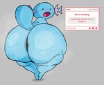 ambiguous_gender anthro big_butt blue_body blue_tail blush blush_lines butt butt_focus huge_butt looking_at_viewer looking_back looking_back_at_viewer open_mouth raised_tail rear_view solo standing tail text thick_thighs wide_hips pelnsfw nintendo pokemon generation_2_pokemon pokemon_(species) wooper 2025 digital_drawing_(artwork) digital_media_(artwork) english_text