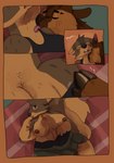 absurd_res anthro base_three_layout battycat bodily_fluids breasts cervine cleavage clothed clothing comic dani_(battycat) deer duo elk english_text eyebrow_slit female four_frame_image fox_squirrel glistening glistening_eyes half_clothed hi_res hooves huritt_(battycat) kissing_neck licking male male/female mammal moan neck_kiss neck_lick nervous nipples onomatopoeia outside picnic_blanket pulling_sound_effect rodent saliva sciurid shy sound_effects text tongue tongue_out topless topless_female trans_(lore) trans_man_(lore) tree_squirrel undressing undressing_partner vowelless vowelless_vocalization